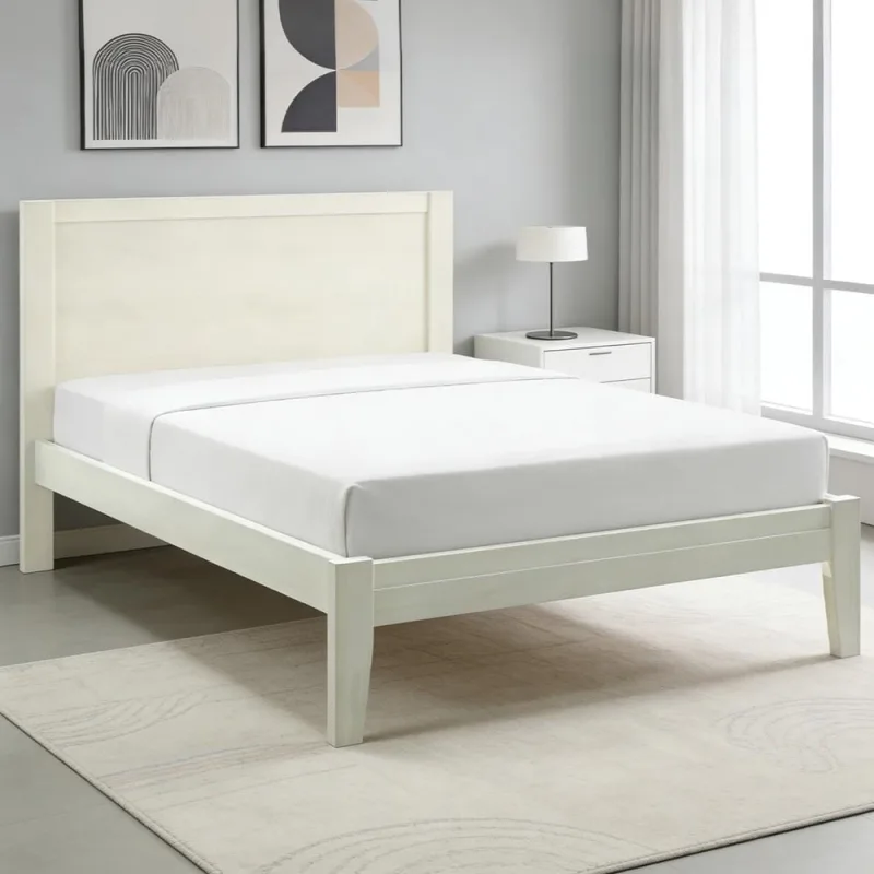 Cama Queen De Madeira Maciça Para Colchão 158x198 Mazzaro F06 Branco - Lyam Decor - Lyam Decor - Móveis