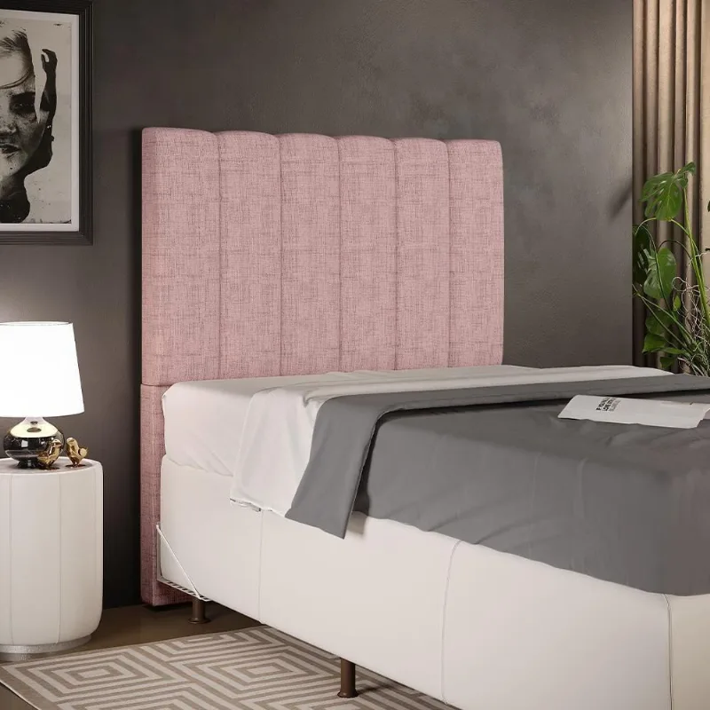 Cabeceira Solteiro Dália W01 para Cama Box Estofada em Madeira Maciça Linho Rosa Lyam Decor - Lyam Decor