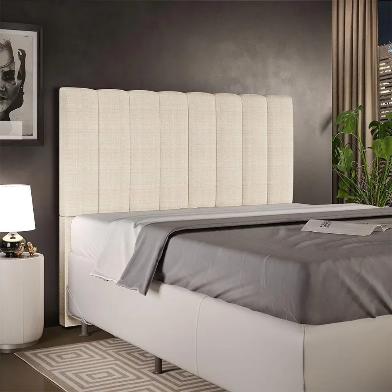 Cabeceira Casal Dália W01 140cm Fixação no Box Madeira Maciça Linho Palha Lyam Decor - Lyam Decor