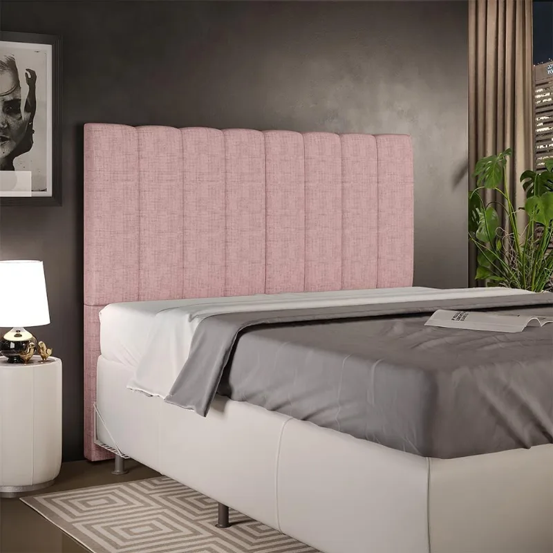 Cabeceira Cama Box Casal 140 cm Dália W01 Linho Rosa - Lyam Decor - Lyam Decor
