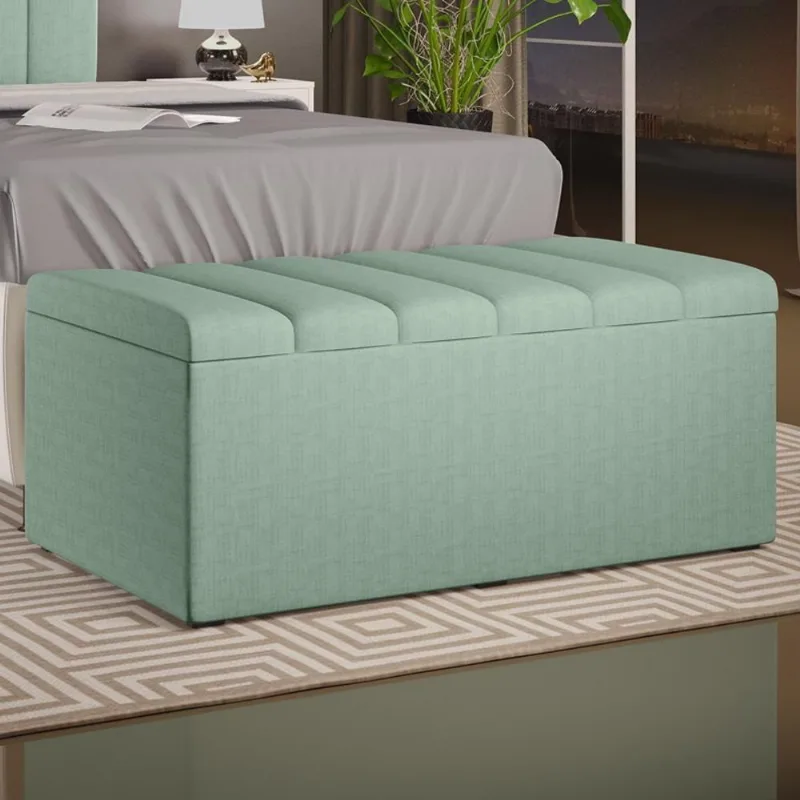Calçadeira Recamier Baú Dália W01 100cm Solteiro Linho Verde Menta Lyam Decor - Lyam Decor