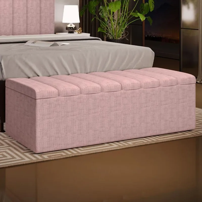 Calçadeira Recamier Baú Dália W01 140cm Casal Linho Rosa Lyam Decor