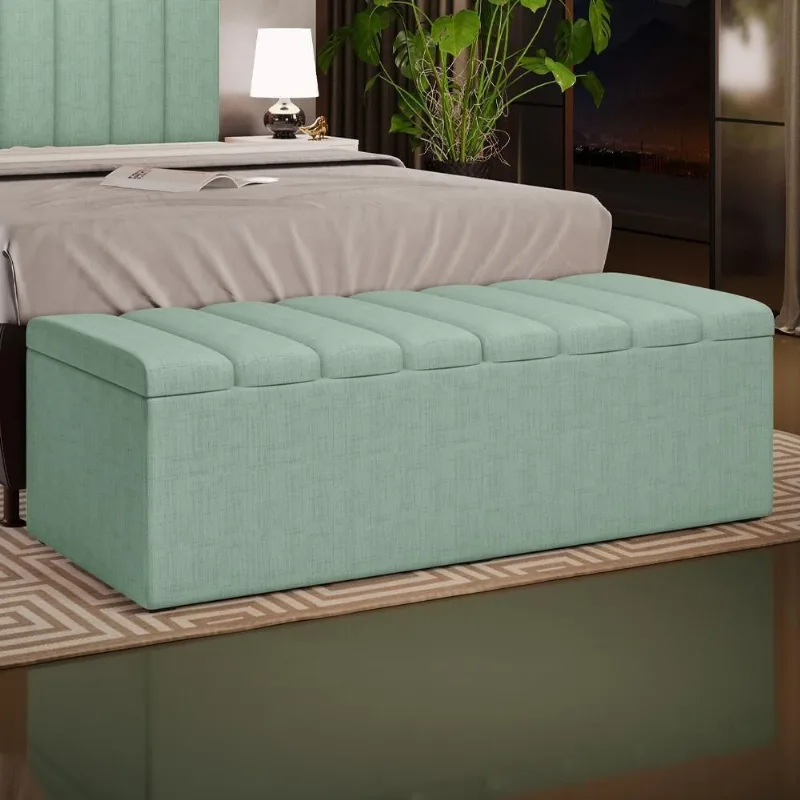 Calçadeira Recamier Baú Dália W01 140CM Casal Linho Verde Menta Lyam Decor