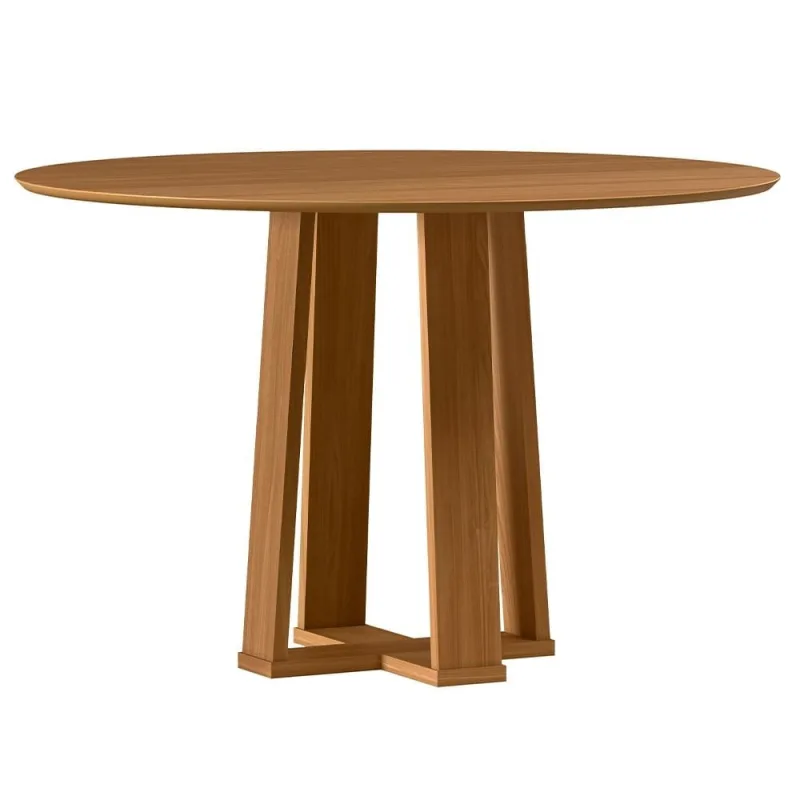 Mesa de Jantar 4 Lugares Redonda 117cm Tampo MDF Belly N01 Ypê - Lyam Decor - Lyam Decor - Móveis