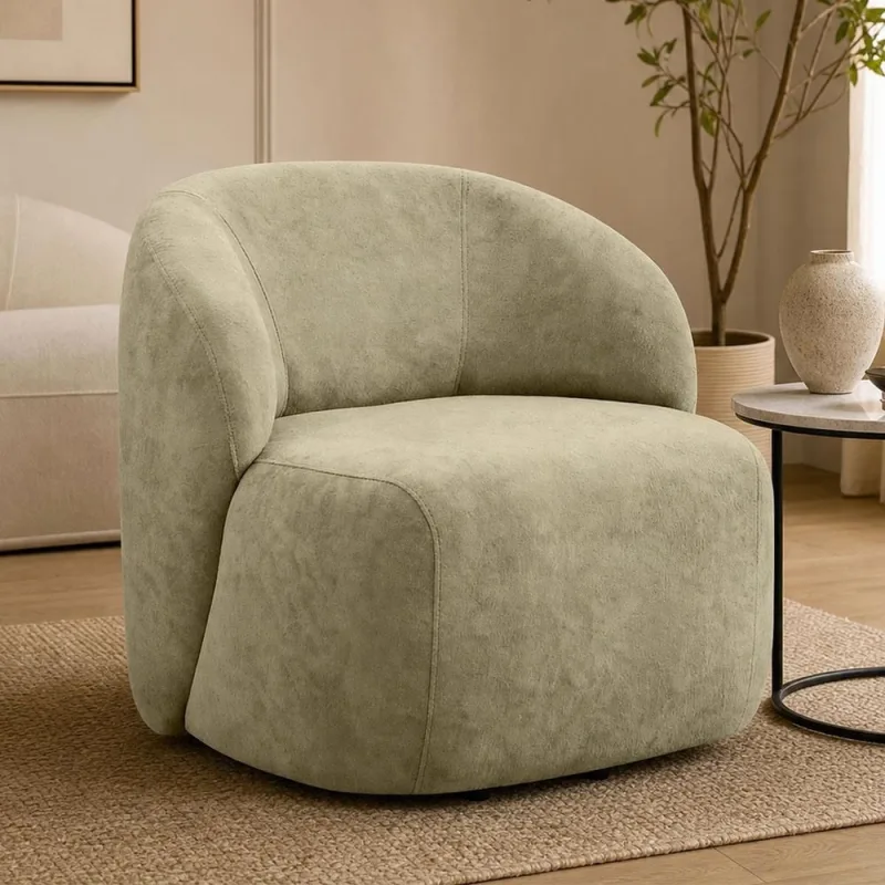 Poltrona Giratória Orgânica Para Sala Living Heidy F04 Bouclê Verde Oliva - Lyam Decor - Lyam Decor - Móveis