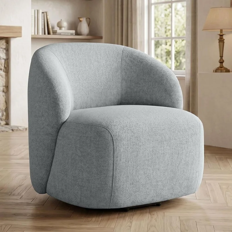 Poltrona Giratória Orgânica Para Sala Living Heidy F04 Linho Tramado Cinza - Lyam Decor - Lyam Decor - Móveis