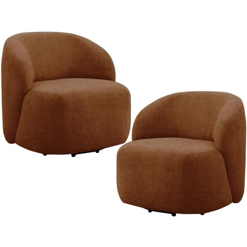 Kit 02 Poltronas Giratórias Orgânica Para Sala Living Heidy F04 Linho Tramado Terracota - Lyam Decor - Lyam Decor - Móveis