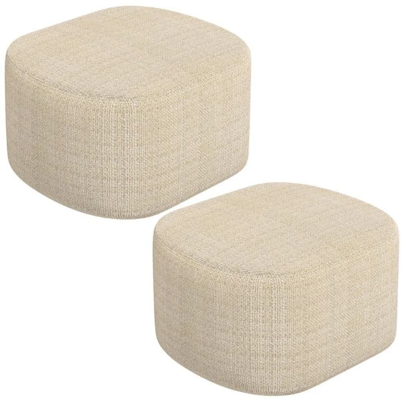 Kit 2 Puffs Decorativo Orgânico Doha W01 Retangular Linho Palha para Living e Quarto Lyam Decor - Lyam Decor