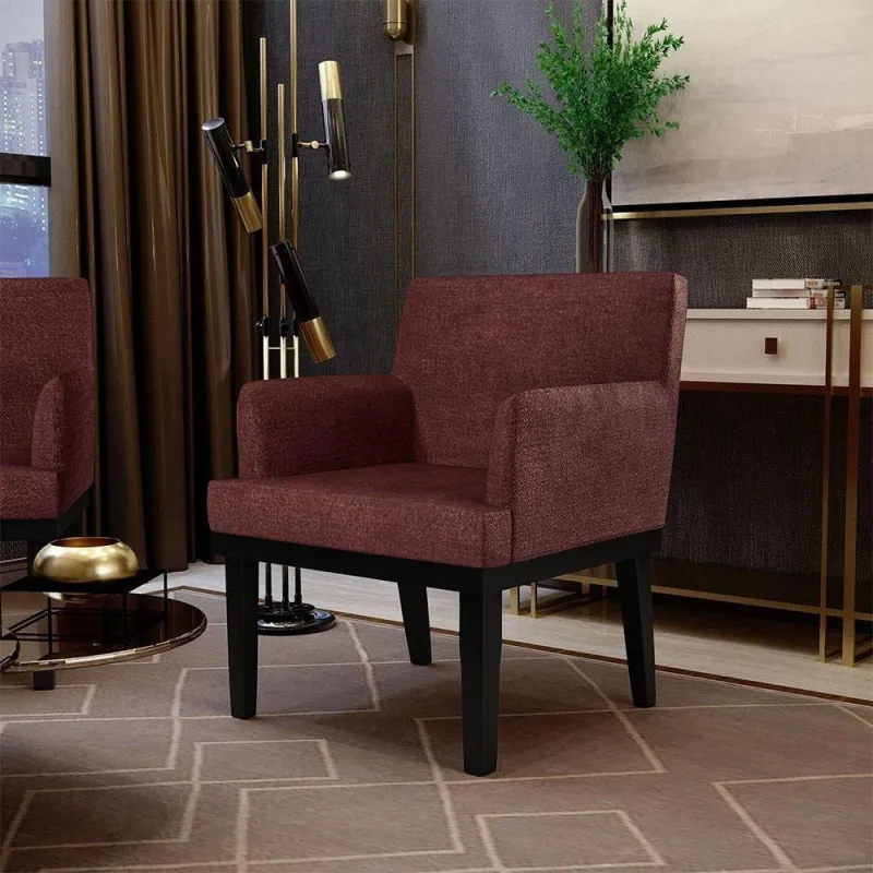 Poltrona Decorativa Beatriz W01 para Sala de Estar Linho Bordô com Pés Madeira Lyam Decor - Lyam Decor - Móveis