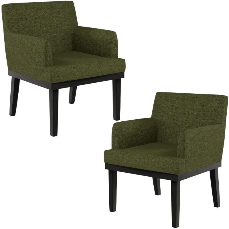 Kit 2 Poltronas Decorativas Beatriz W01 para Sala de Estar Linho Verde Pés Madeira Lyam Decor - Lyam Decor
