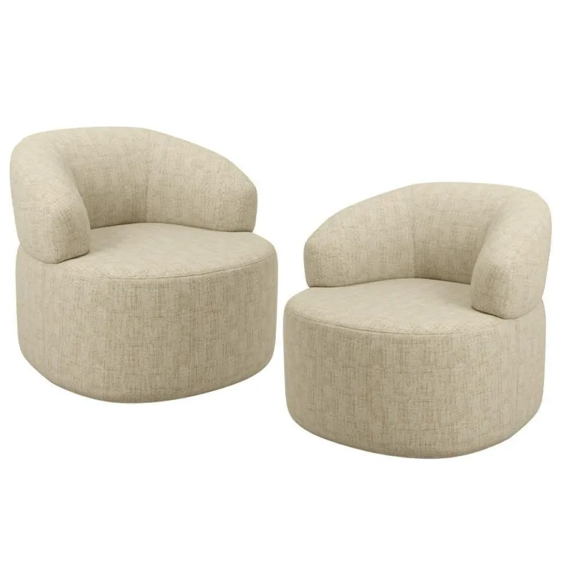 Kit 02 Poltronas Giratórias Helena L02 para Sala de Estar Linho Bege Lyam Decor - Lyam Decor