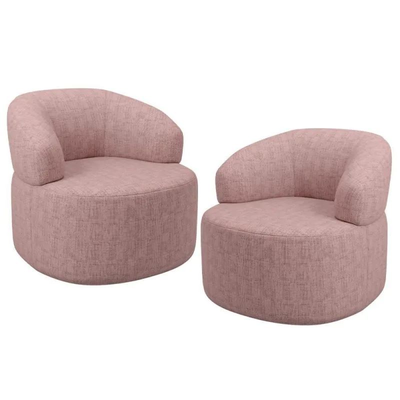 Kit 2 Poltronas Giratórias Helena L02 em Linho Rosa para Sala de Estar Lyam Decor - Lyam Decor