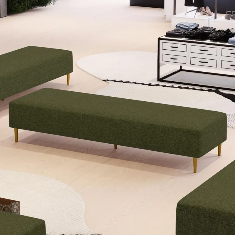 Puff Decorativo Sala de Estar Bali W01 Pés Palito 170x60cm Linho Verde - Lyam Decor - Lyam Decor