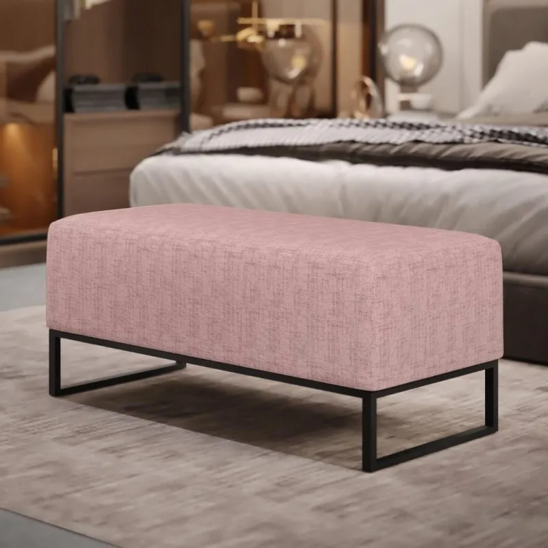Puff Decorativo Cléo W01 Sala de Estar Base de Ferro Linho Rosa Lyam Decor - Lyam Decor - Móveis