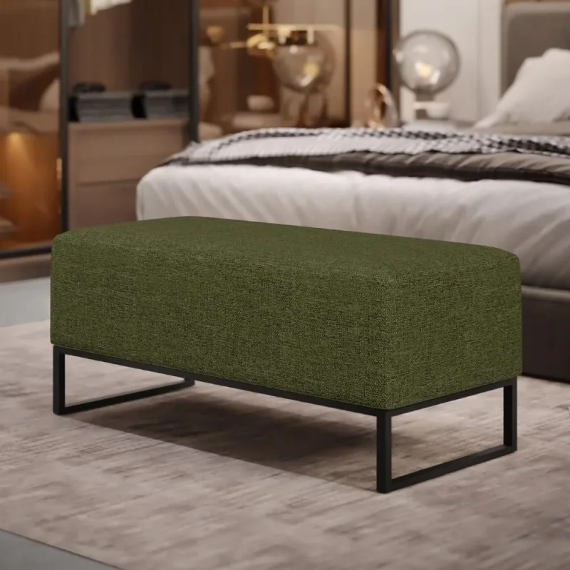 Puff Decorativo Cléo W01 Retangular Assento Espuma Linho Verde para Sala de Estar Lyam Decor - Lyam Decor - Móveis