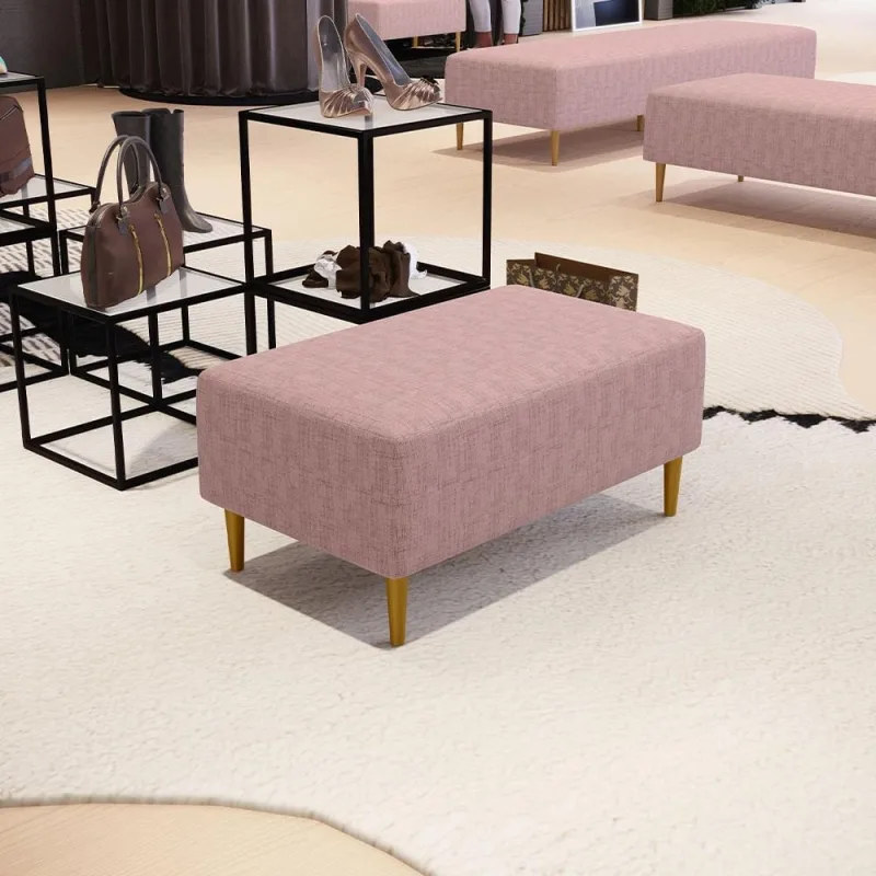 Puff Decorativo Sala de Estar Cléo W01 Pés Palito 90 cm Linho Rosa - Lyam Decor - Lyam Decor - Móveis