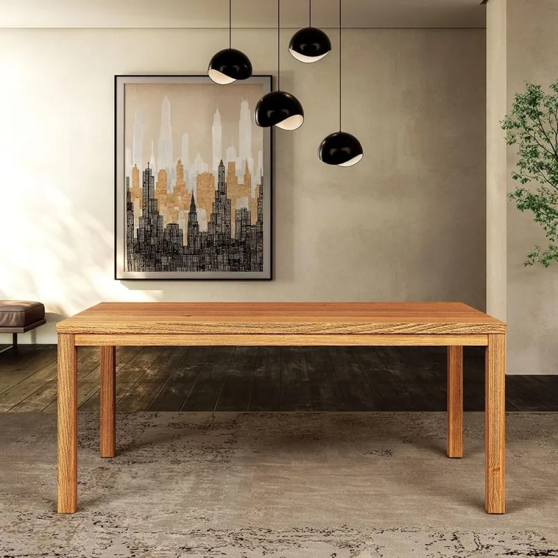 Mesa De Jantar 6 Lugares Retangular 180cm Madeira Maciça Dunia F06 Rústico Claro - Lyam Decor - Lyam Decor