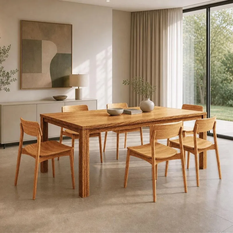 Mesa de Jantar 6 Lugares 180cm Com 06 Cadeiras Madeira Maciça Dunia F06 Rústico Claro - Lyam Decor - Lyam Decor - Móveis