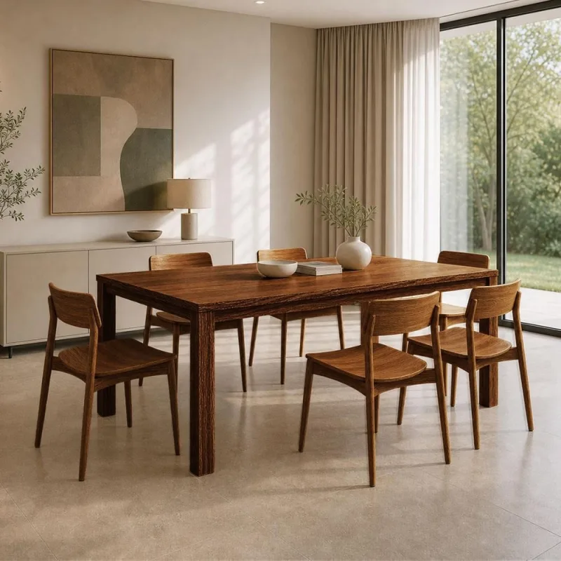 Mesa de Jantar 6 Lugares 180cm Com 06 Cadeiras Madeira Maciça Dunia F06 Rústico Escuro - Lyam Decor - Lyam Decor - Móveis