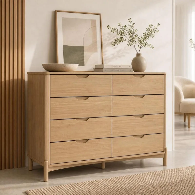 Cômoda Para Quarto 8 Gavetas Orgânica Madeira Maciça Benton F06 Tauari - Lyam Decor - Lyam Decor - Móveis