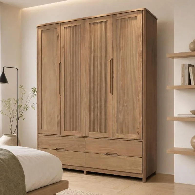 Guarda Roupa Solteiro 4 Portas 4 Gavetas 178cm Madeira Maciça Benton F06 Tauari - Lyam Decor - Lyam Decor