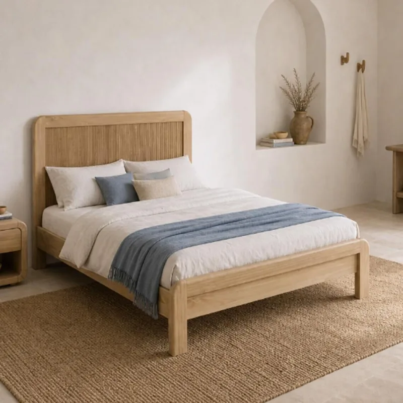 Cama De Casal Queen Madeira Maciça Para Colchão 158x198cm Orgânica Benton F06 Tauari - Lyam Decor - Lyam Decor - Móveis