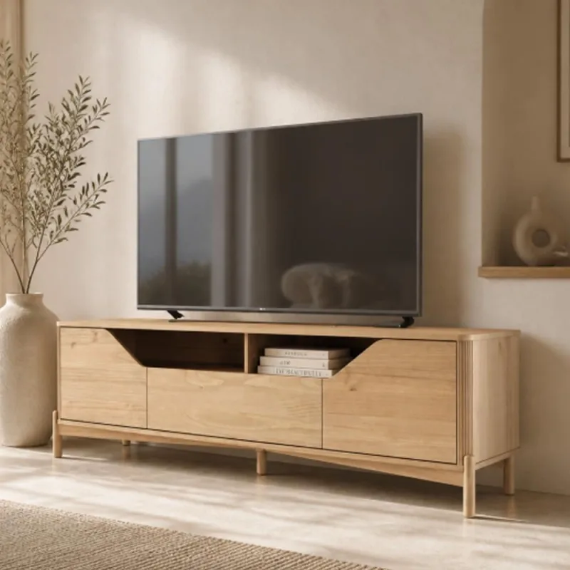 Rack Para Sala de Estar TV 75 Pol 180cm 2 Portas 1 Gaveta Madeira Maciça Benton F06 Tauari - Lyam Decor - Lyam Decor - Móveis