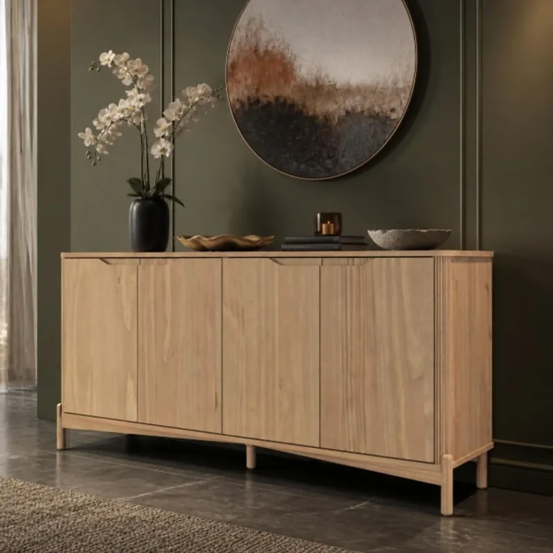 Aparador Buffet Para Sala de Jantar 4 Portas 167cm Madeira Maciça Benton F06 Tauari - Lyam Decor - Lyam Decor - Móveis
