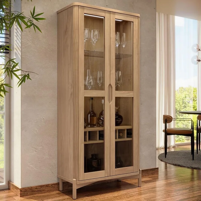 Cristaleira Para Sala de Jantar Com Adega 2 Portas de Vidro Madeira Maciça Benton F06 Tauari - Lyam Decor - Lyam Decor