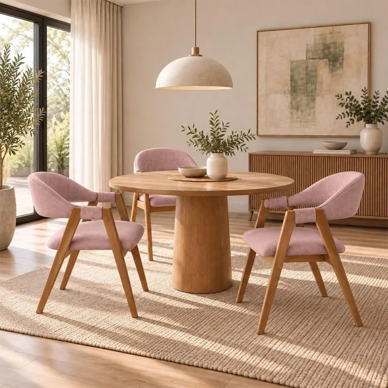 Kit 03 Cadeiras de Jantar e Estar Living Estofada Nadja L02 Linho Rosa - Lyam Decor - Lyam Decor