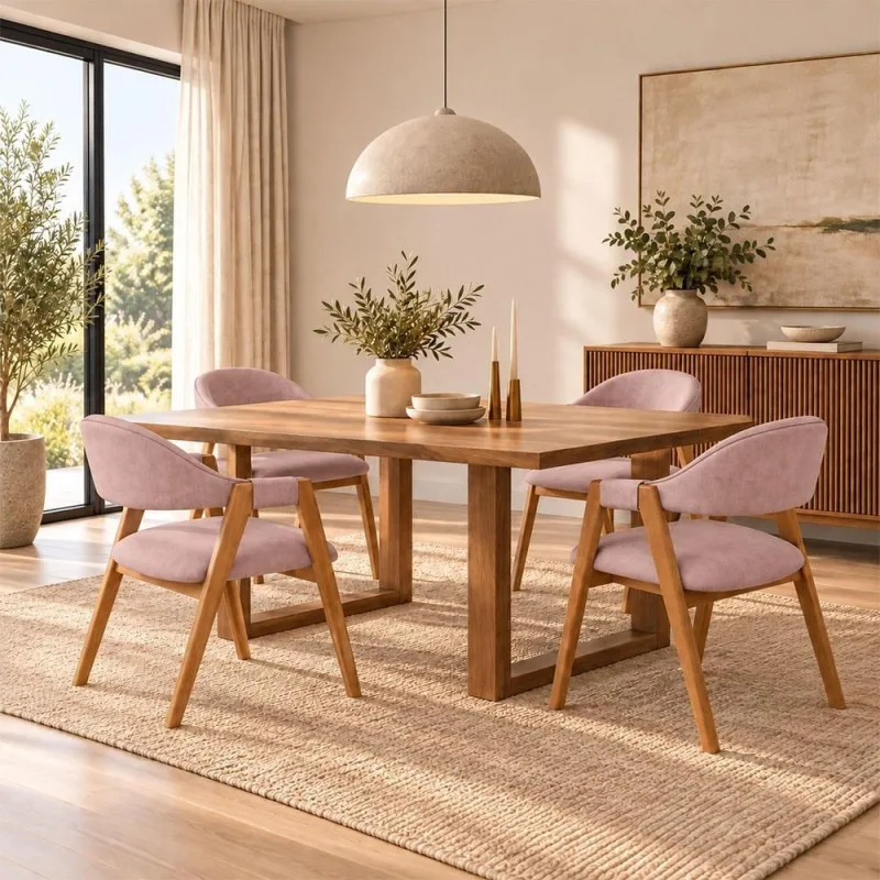 Kit 04 Cadeiras de Jantar e Estar Living Estofada Nadja L02 Linho Rosa - Lyam Decor - Lyam Decor