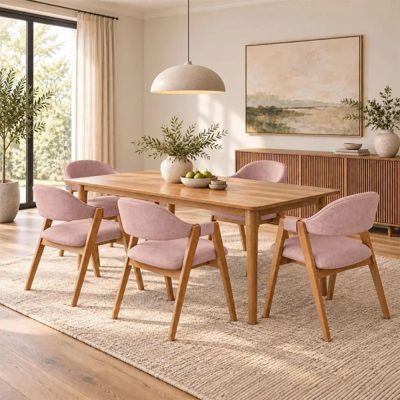 Kit 05 Cadeiras de Jantar e Estar Living Estofada Nadja L02 Linho Rosa - Lyam Decor - Lyam Decor