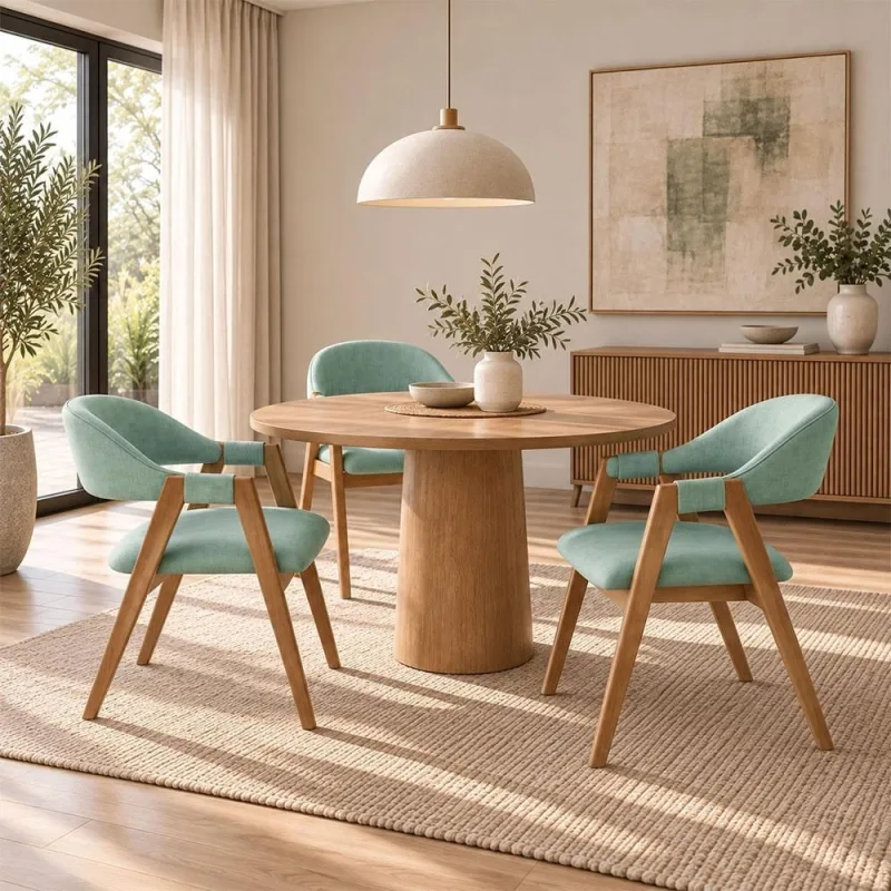 Kit 03 Cadeiras de Jantar e Estar Living Estofada Nadja L02 Linho Verde Menta - Lyam Decor - Lyam Decor