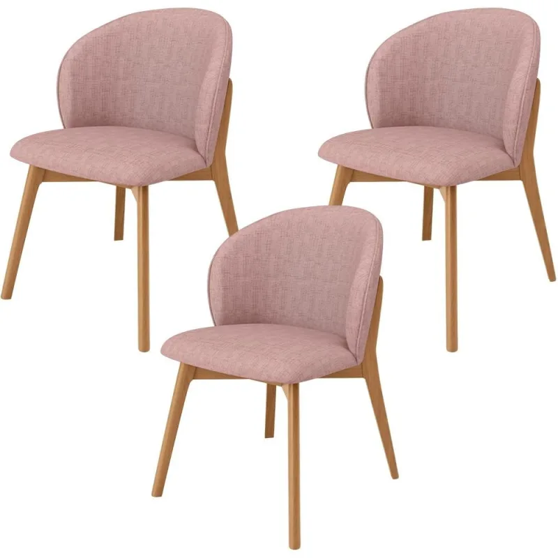Kit 03 Cadeiras de Jantar e Estar Living Estofada Mia L02 Linho Rosa - Lyam Decor - Lyam Decor