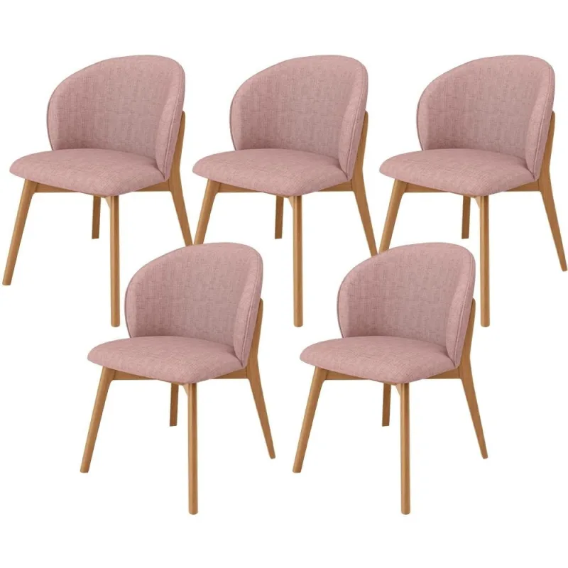 Kit 05 Cadeiras de Jantar e Estar Living Estofada Mia L02 Linho Rosa - Lyam Decor - Lyam Decor
