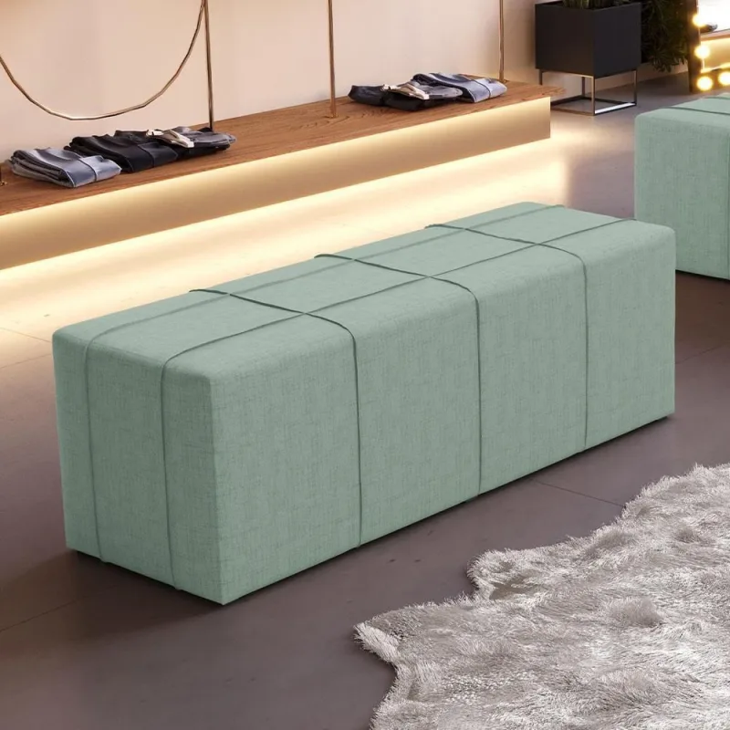 Puff Decorativo Living Sala De Estar 195 Cm Roma W01 Linho Verde Menta - Lyam Decor - Lyam Decor - Móveis