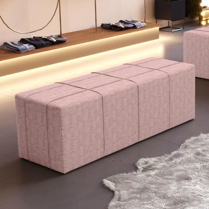 Puff Decorativo Living Sala De Estar 140 Cm Roma W01 Linho Rosa - Lyam Decor - Lyam Decor