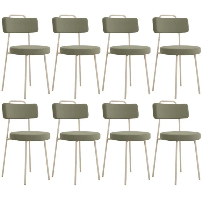 Kit 8 Cadeiras Barcelona Estofada em Aço com Bouclê Oliva para Sala de Jantar Lyam Decor - Lyam Decor - Móveis