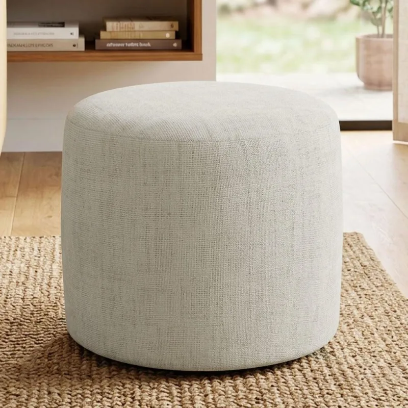 Puff Redondo 50cm Sala De Estar Living Coliseu W01 Linho Cru - Lyam Decor - Lyam Decor - Móveis