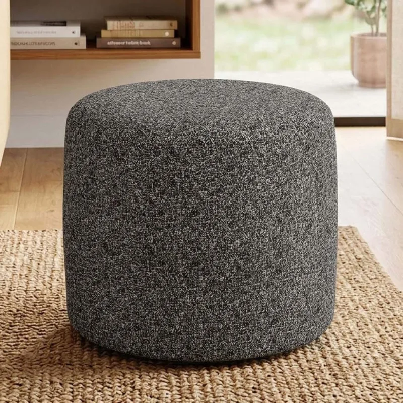 Puff Redondo 50cm Sala De Estar Living Coliseu W01 Linho Mescla Chumbo  - Lyam Decor - Lyam Decor