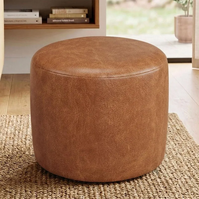 Puff Redondo 50cm Sala De Estar Living Coliseu W01 Couríssimo Camel  - Lyam Decor - Lyam Decor - Móveis