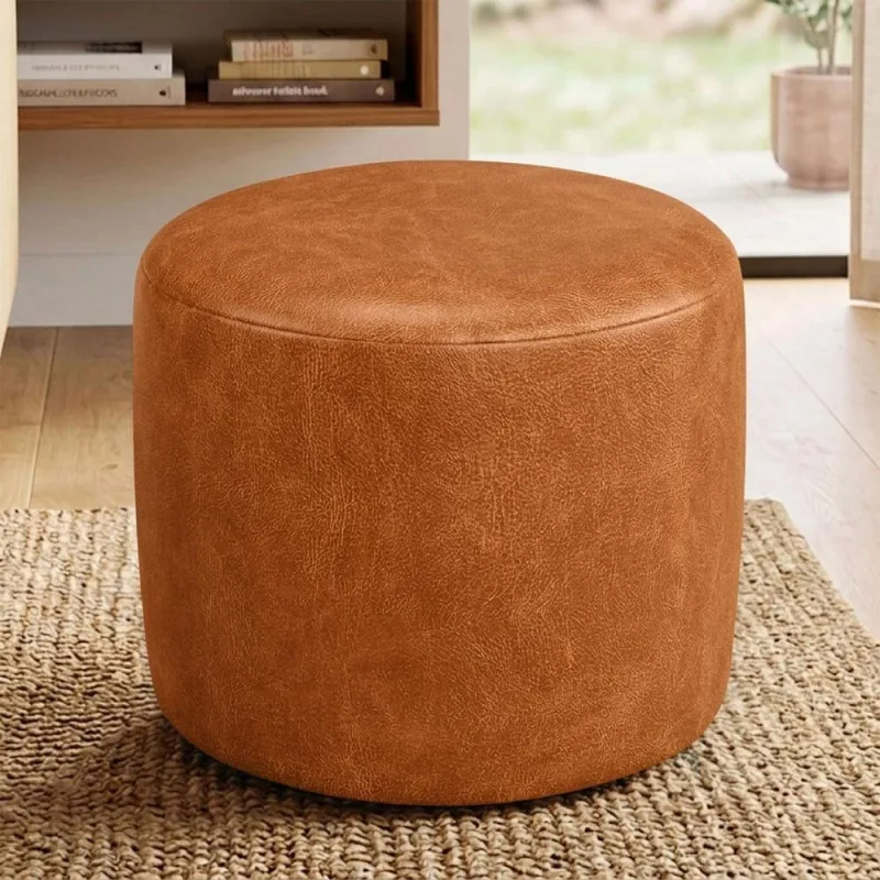 Puff Redondo 50cm Sala De Estar Living Coliseu W01 Couríssimo Canela - Lyam Decor - Lyam Decor - Móveis