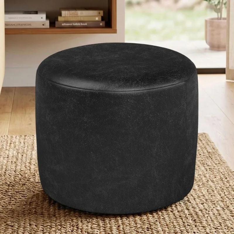 Puff Redondo Coliseu W01 Assento Espuma Couríssimo Preto Sala de Estar Lyam Decor - Lyam Decor - Agro