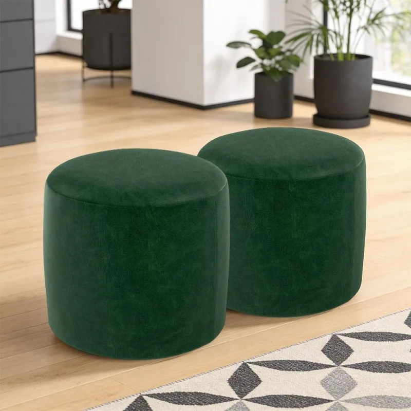 Kit 02 Puffs Redondo 50cm Sala De Estar Living Coliseu W01 Couríssimo Verde - Lyam Decor - Lyam Decor - Móveis