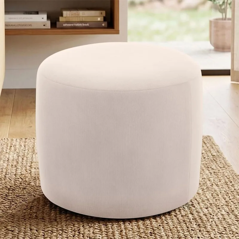 Puff Redondo 50cm Sala De Estar Living Coliseu W01 Suede Bege - Lyam Decor - Lyam Decor - Móveis