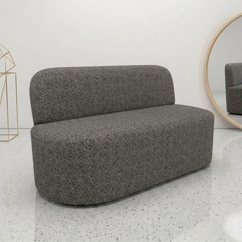 Poltrona Namoradeira Para Sala Living Orgânica Naeris W01 Linho Mescla Chumbo - Lyam Decor - Lyam Decor - Móveis