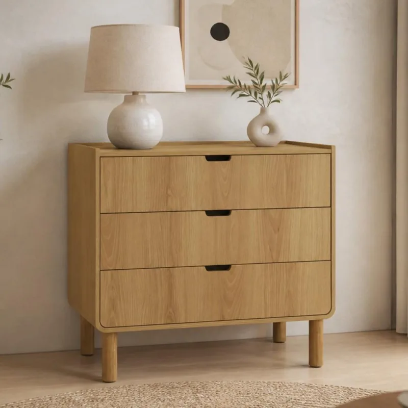 Cômoda Para Quarto 3 Gavetas 90cm Orgânica Nordic A03 Hanover Roble - Lyam Decor - Lyam Decor