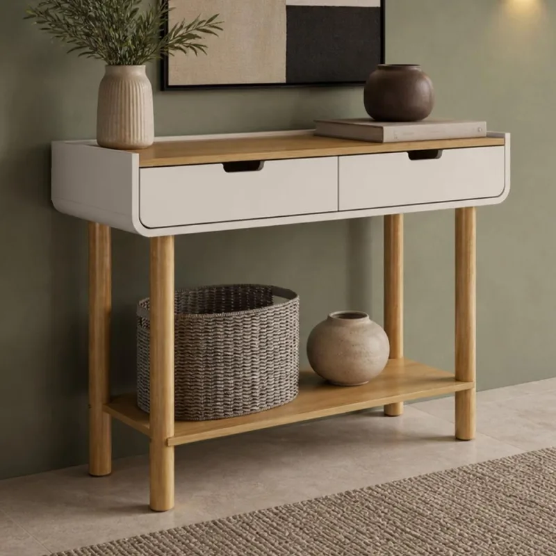 Aparador Para Sala de Estar 2 Gavetas 100cm Nordic A03 Hanover Off White Roble - Lyam Decor - Lyam Decor - Móveis