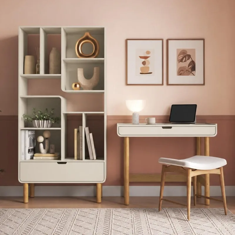 Estante Livreiro Home Office e Mesa Escrivaninha Orgânica Nordic A03 Off White Roble - Lyam Decor - Lyam Decor