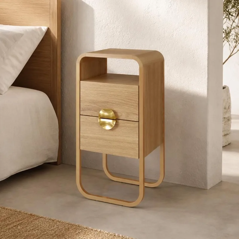 Mesa de Cabeceira Industrial Orgânico 2 Gavetas 30cm Alek A03 Hanover Dourado - Lyam Decor - Lyam Decor